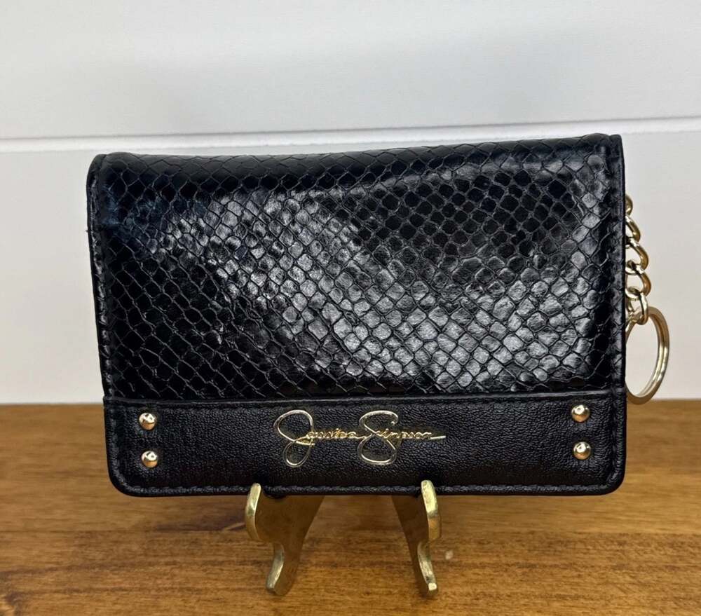 Jessica Simpson Python Print Small Wallet Keychain Black NWOT - Picture 1 of 16